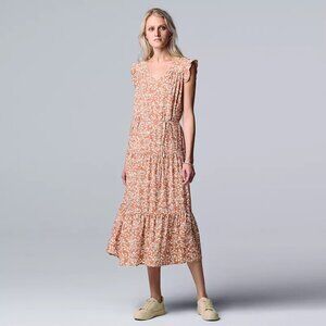 Simply Vera Wang Tiered Midi Dress Garden Ditzy Floral Terra Cotta Size XXL